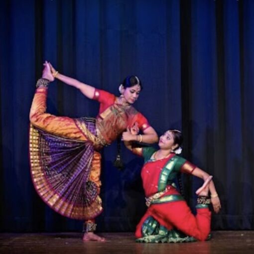 Calai Chandra & her student in NJ performing Bharatanatyam, a classical dance from South India.