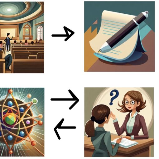 This is a visualization of the process. It starts with going into class, then thinking of questions, then asking clarifying questions, then connecting the context to an area of interest, and then going to the professor and discussing the connections.