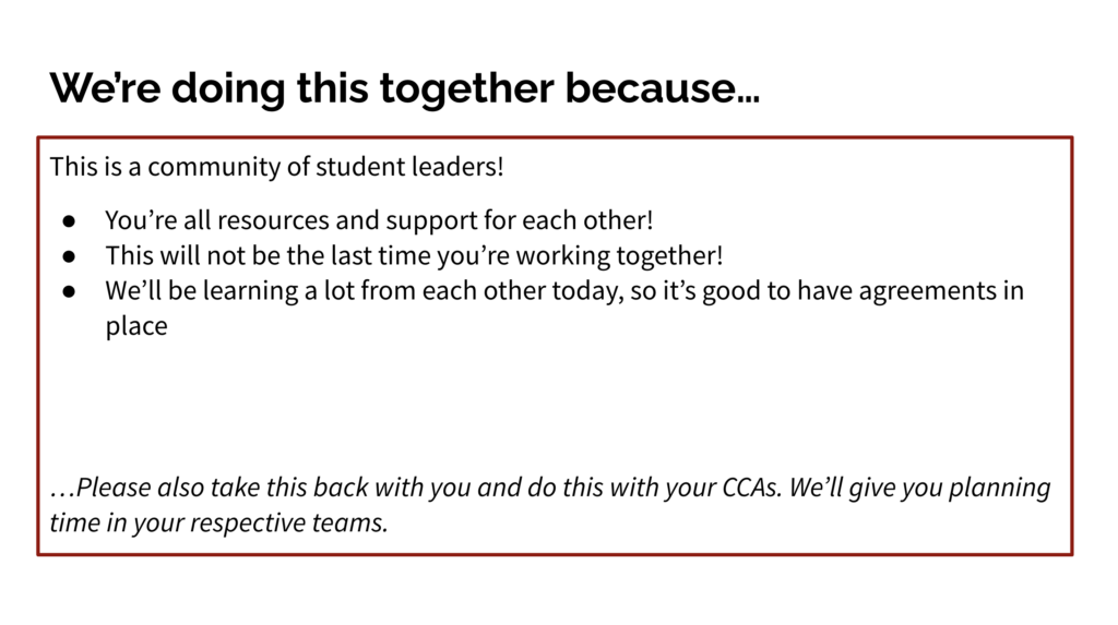 Sample slide with reasons for why community building is important