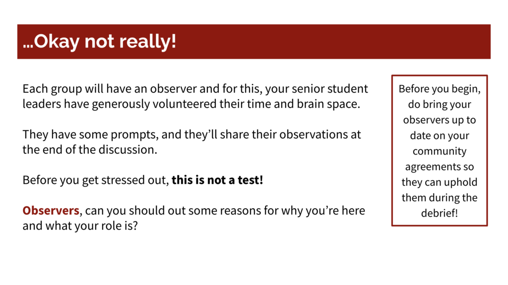 Sample slide with additional instructions for scenario-based activity