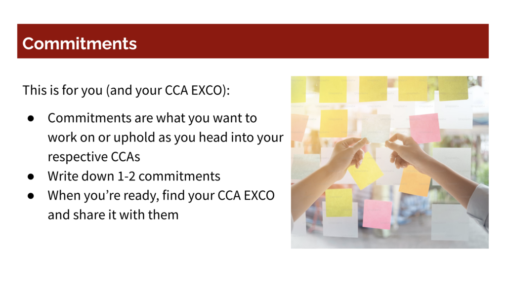 Sample slide with instructions for the commitment activity