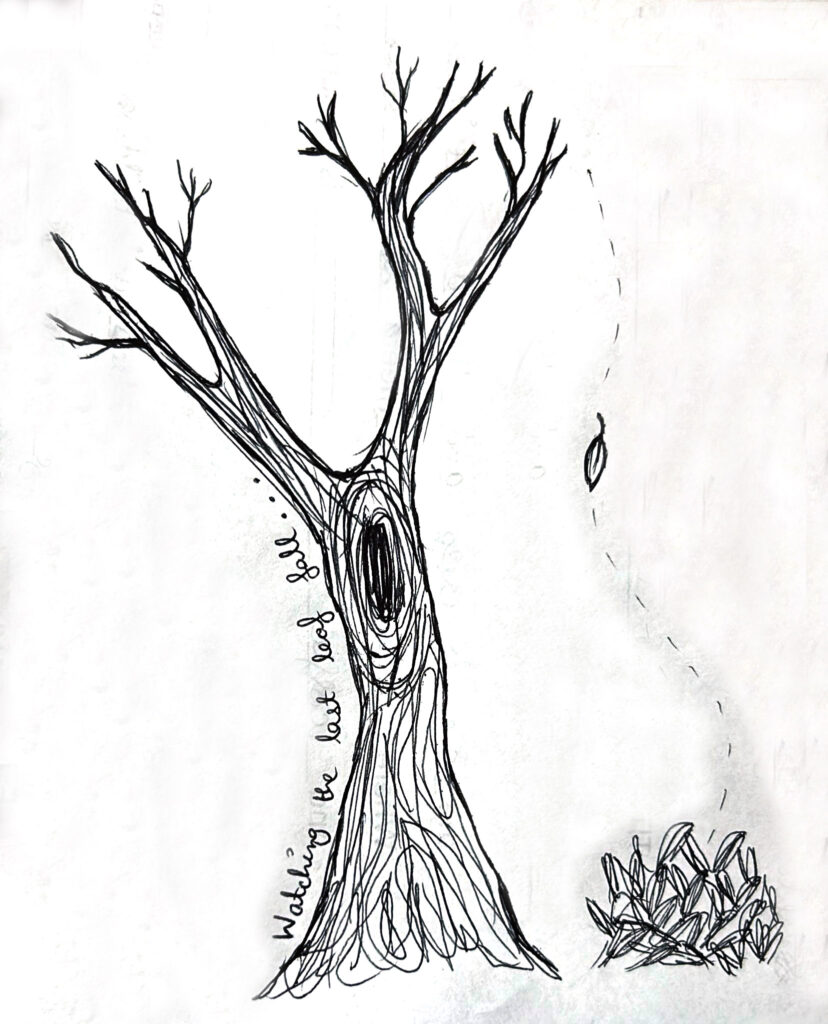 A bare tree with the leaves all fallen down.