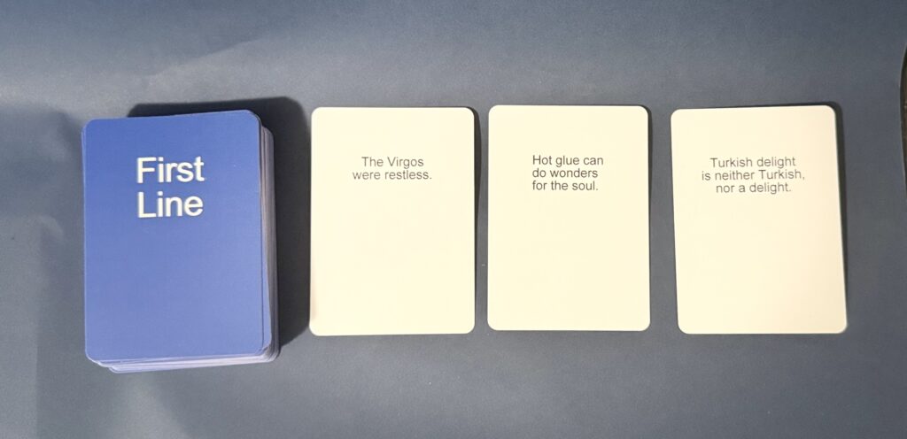 Blue cards labeled First Line
