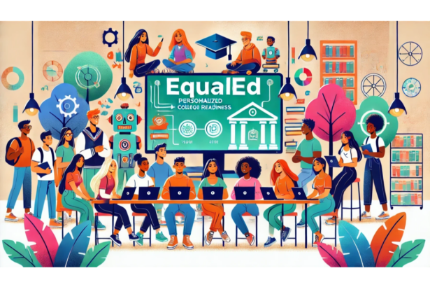 Illustration for EqualEd, featuring a diverse group of students engaging with the technology platform