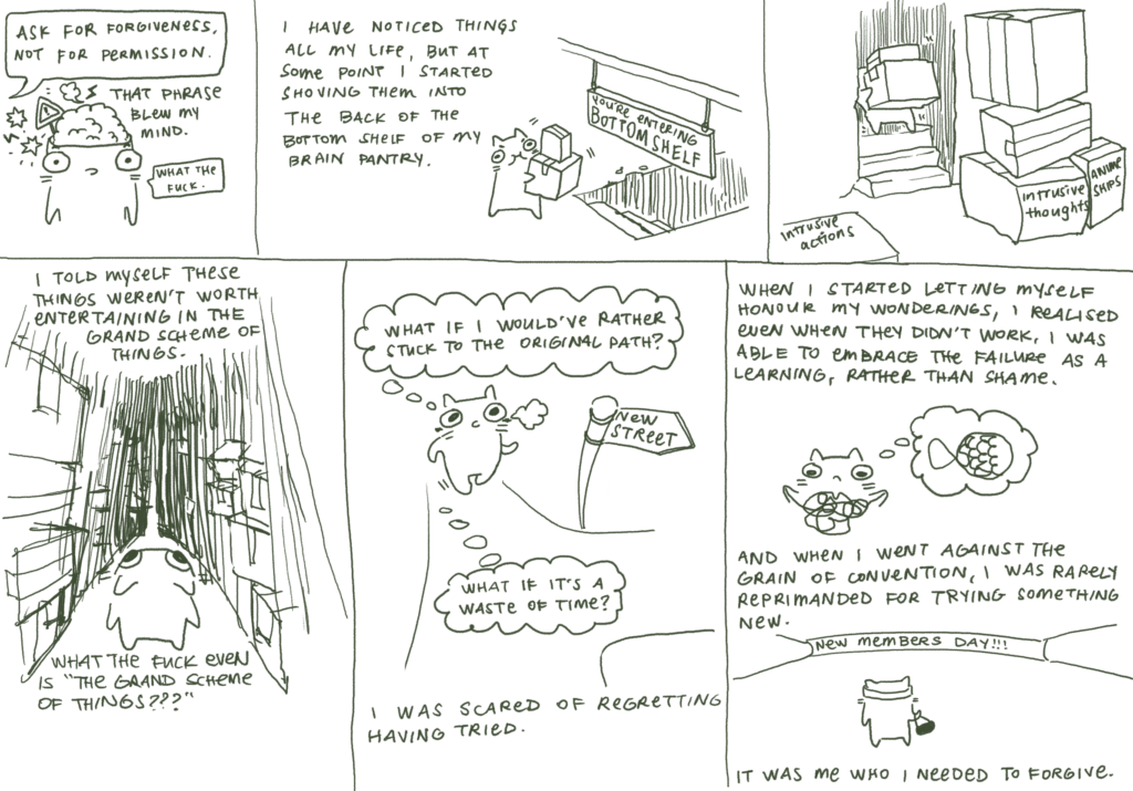 A comic drawn digitally. It talks about letting ourselves wonder.