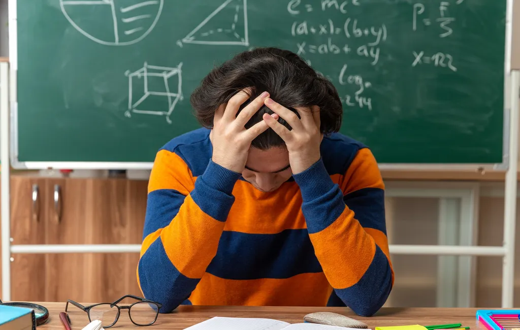 Image showing an anxious student in a math class.