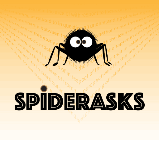 A cute spider logo against yellow background. The text under the spider is SPIDERASKS.