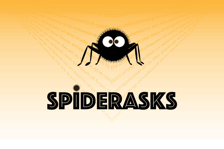 A cute spider logo against yellow background. The text under the spider is SPIDERASKS.